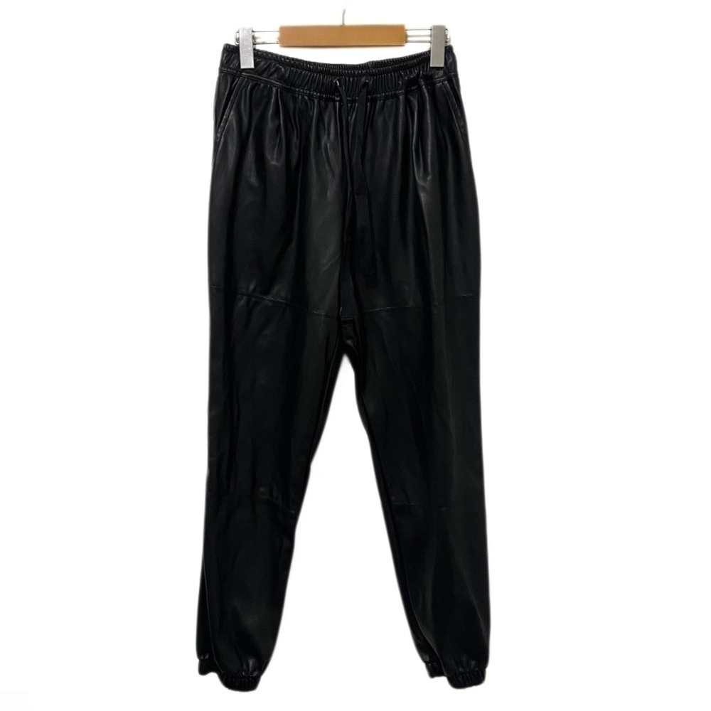 White Closet Black Vegan Leather Biker High-Rise Joggers Size 10
